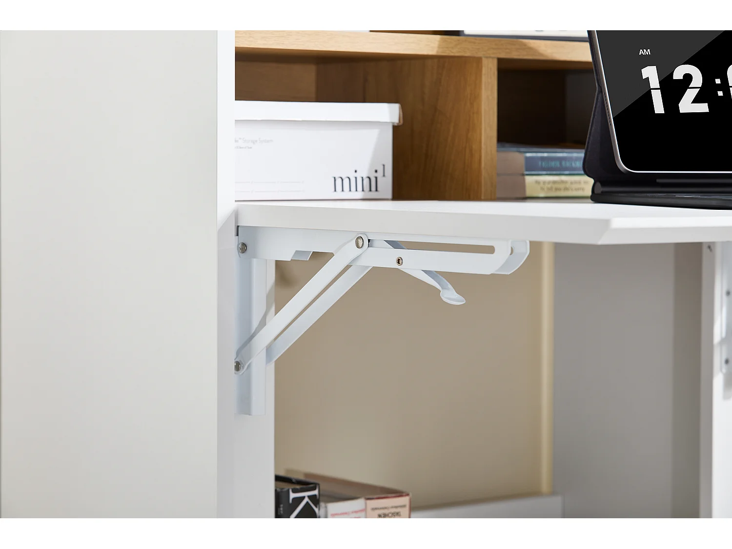 SoBuy FWT109-WN Bureau Pliant, Table d'Ordinateur Rabattable, Table de Bureau, Petite Bureau avec Étagères de Rangement, Table de Travail, Table Informatique