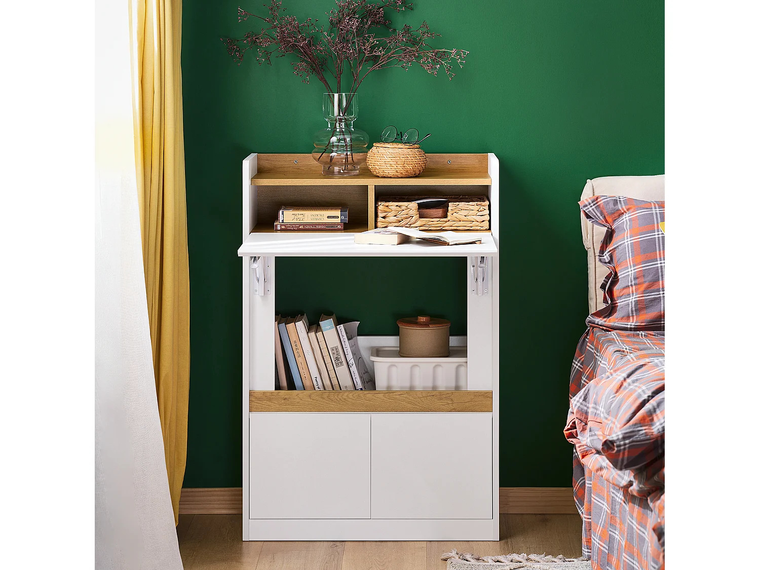 SoBuy FWT109-WN Bureau Pliant, Table d'Ordinateur Rabattable, Table de Bureau, Petite Bureau avec Étagères de Rangement, Table de Travail, Table Informatique