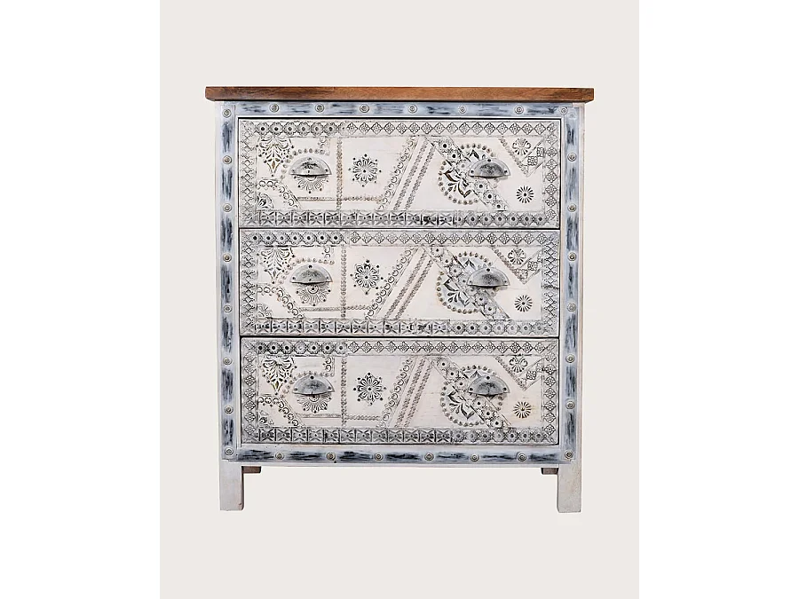 Blossom - Commode en bois massif sculpté 85 cm