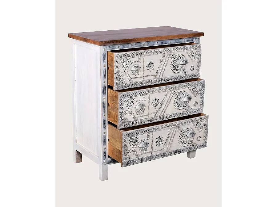 Blossom - Commode en bois massif sculpté 85 cm