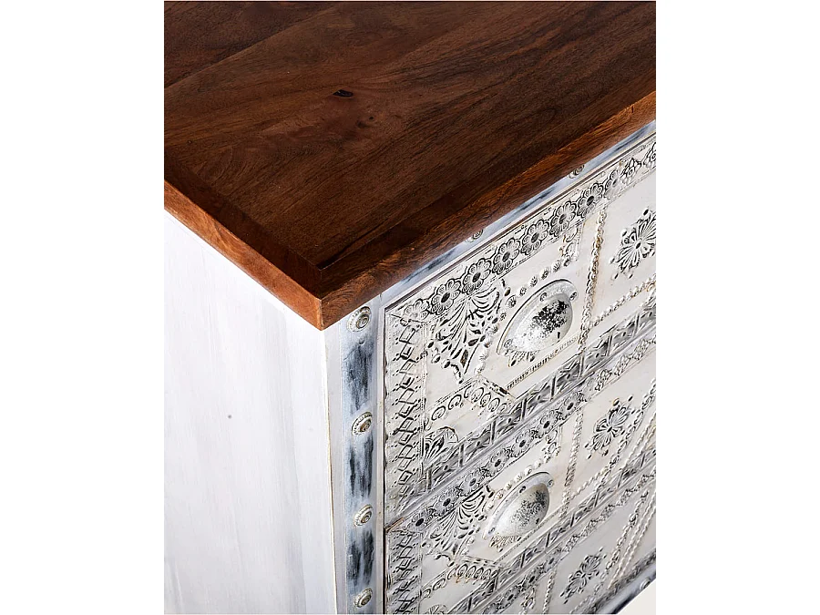 Blossom - Cassettiera in legno massello intagliato, 85 cm