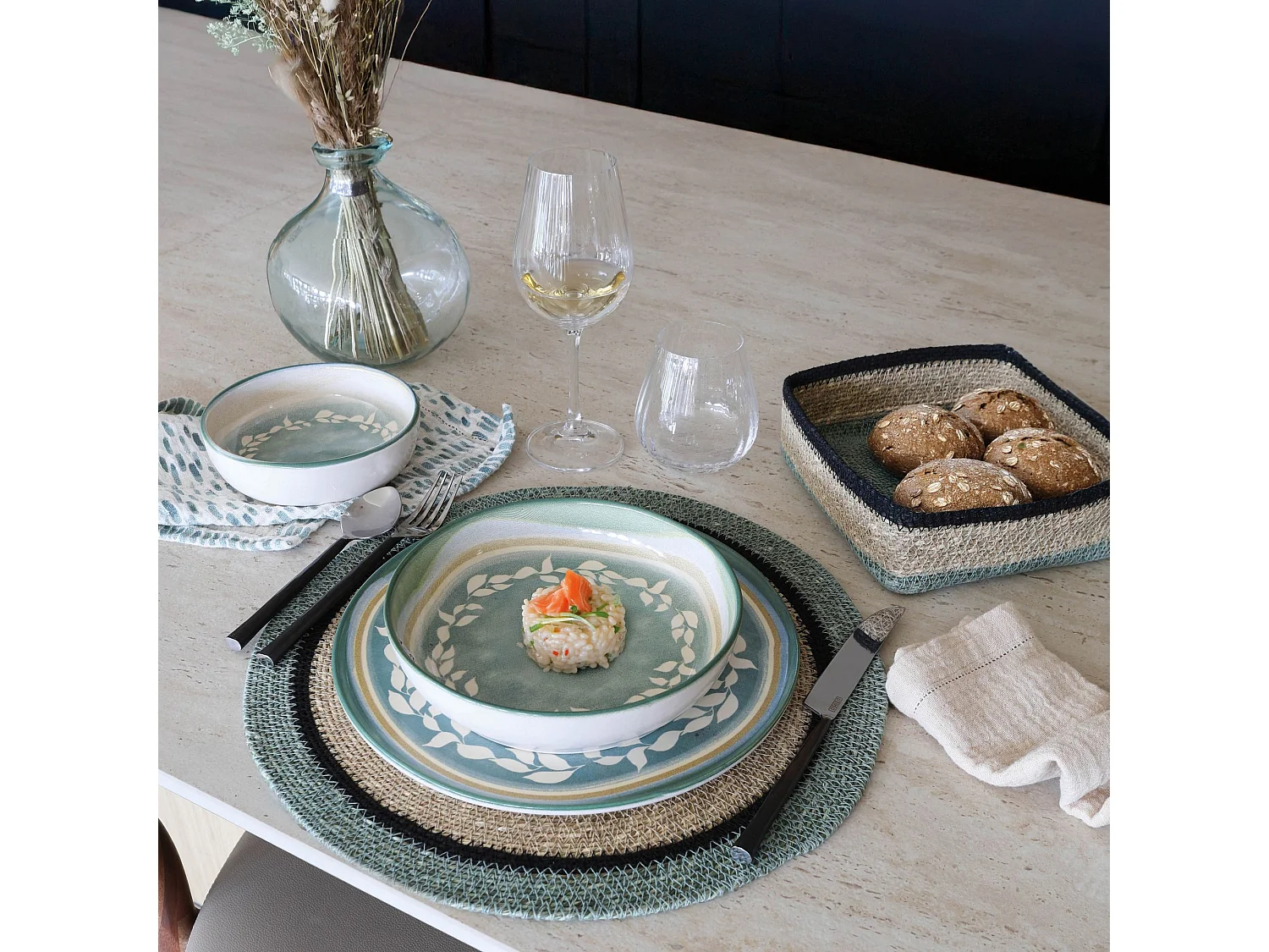 Novastyl - Lot 6 Assiettes Plates Capria 28cm En Faience Vert