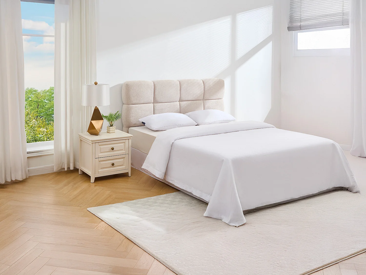 Tête de lit 160 cm - Tissu texturé - Beige - DAMADO de Pascal Morabito