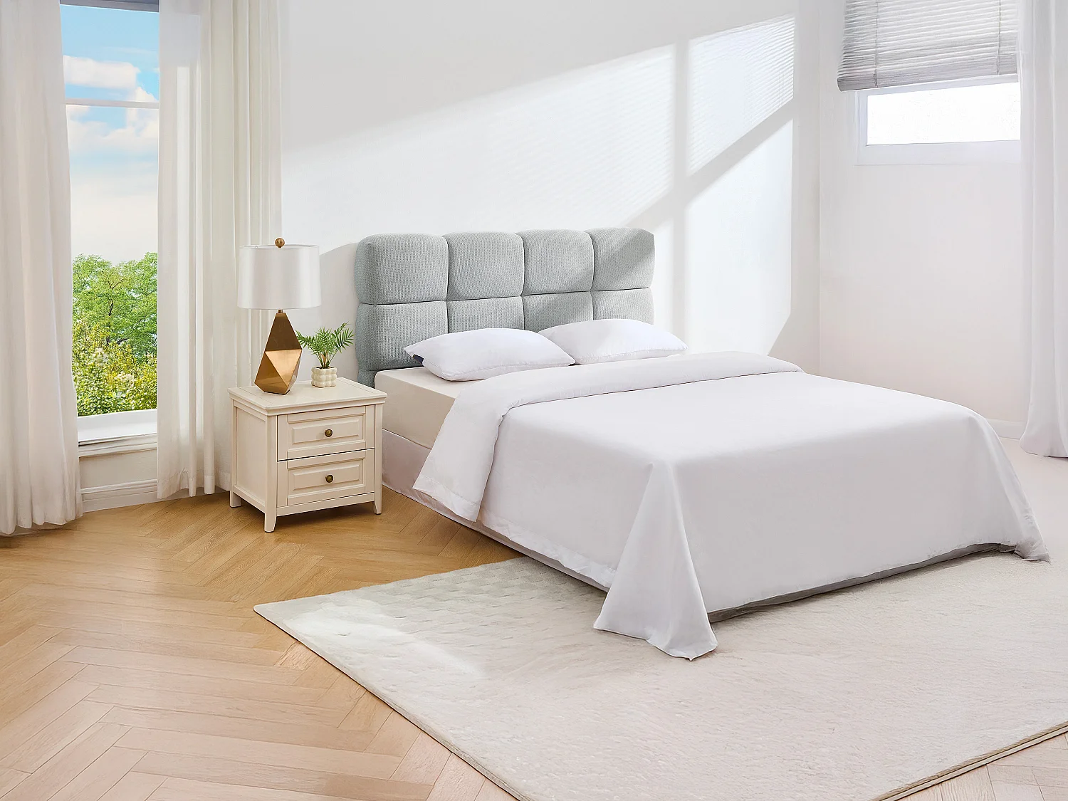 Sengegavl 140 cm - Teksturert stoff - Lysegrå - DAMADO fra Pascal Morabito