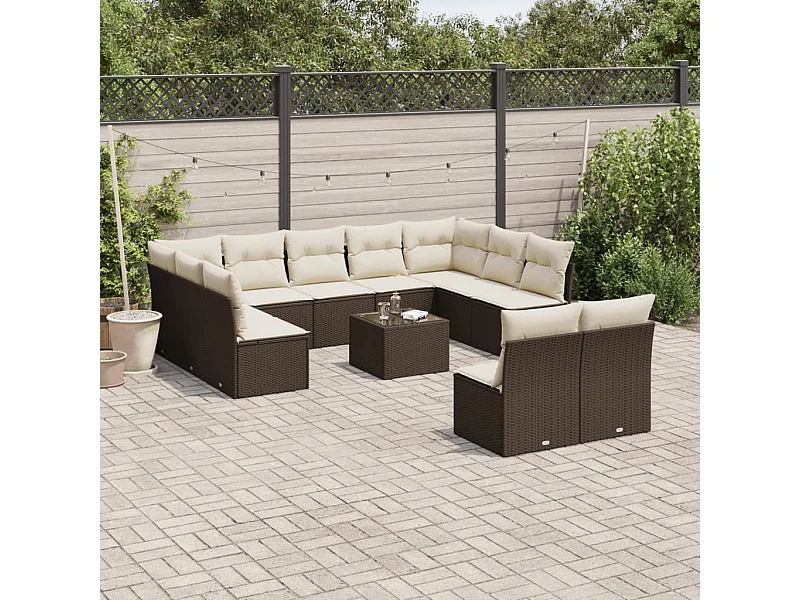 Gartenmöbel-Set mit Kissen 12-tlg. braun gewebtes Harz