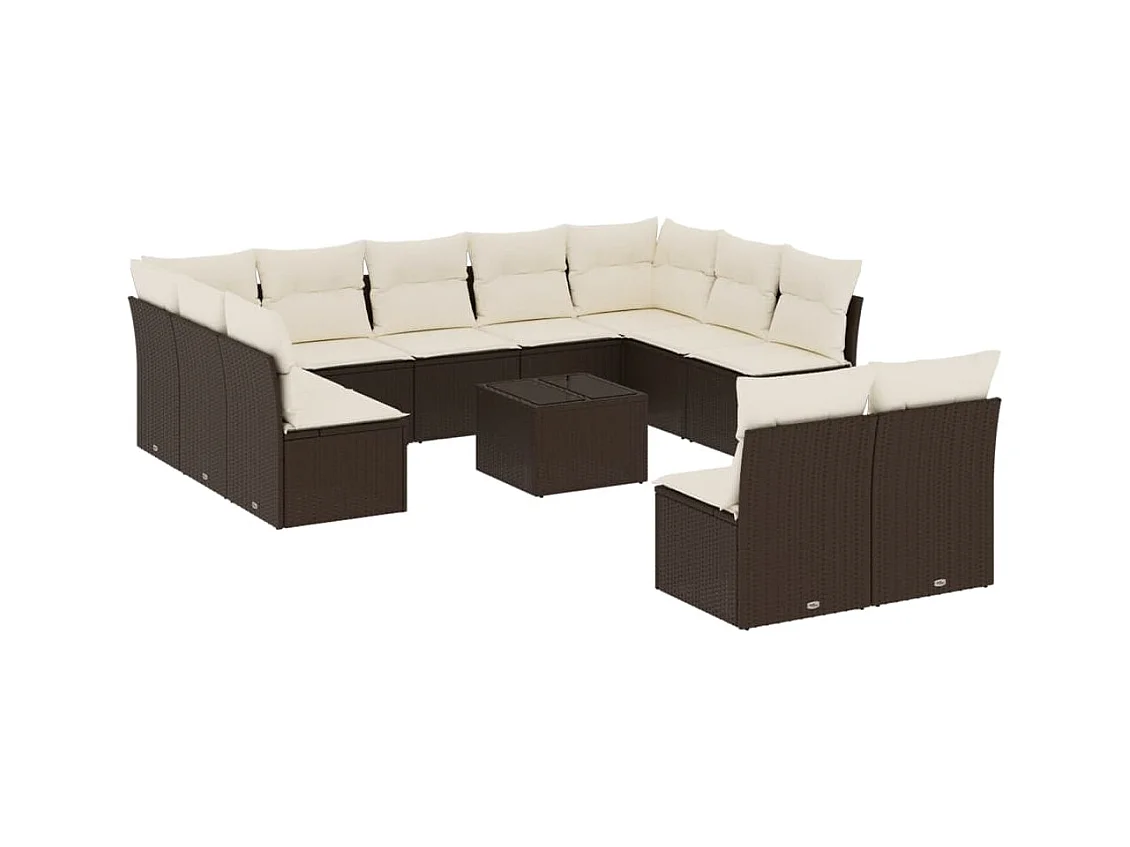 Gartenmöbel-Set mit Kissen 12-tlg. braun gewebtes Harz