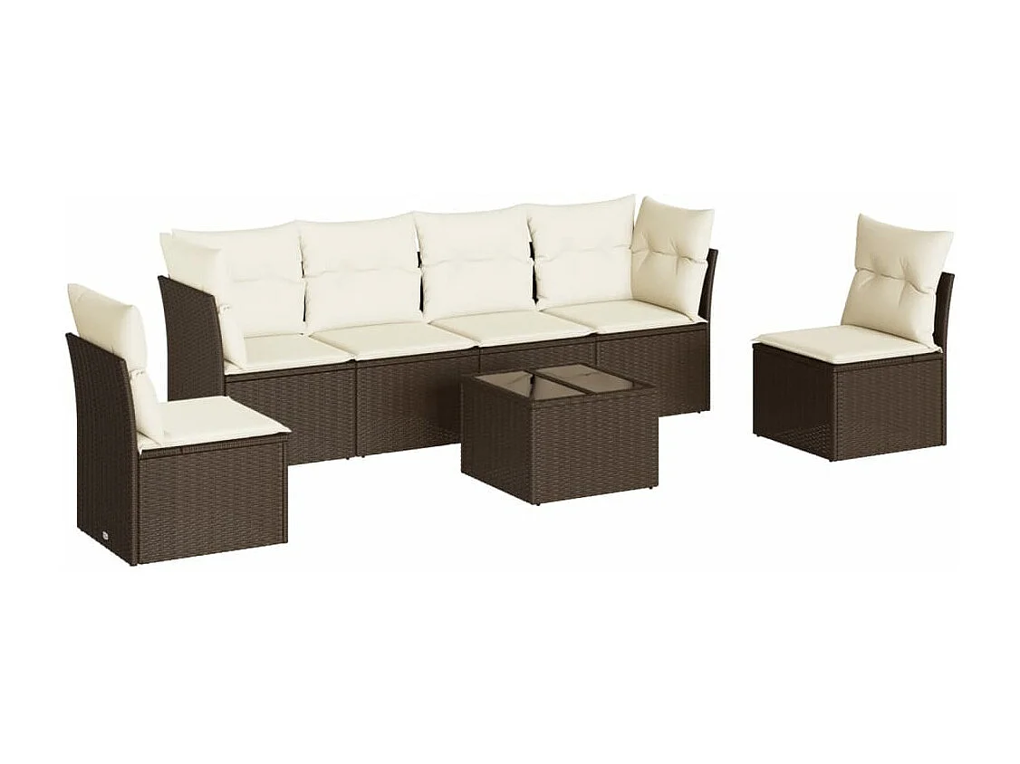 Salon de jardin avec coussins 7 pcs marron résine tressée