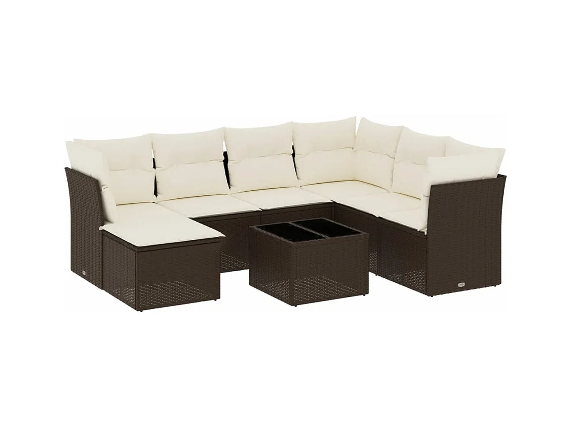 Salon de jardin 8 pcs avec coussins marron résine tressée