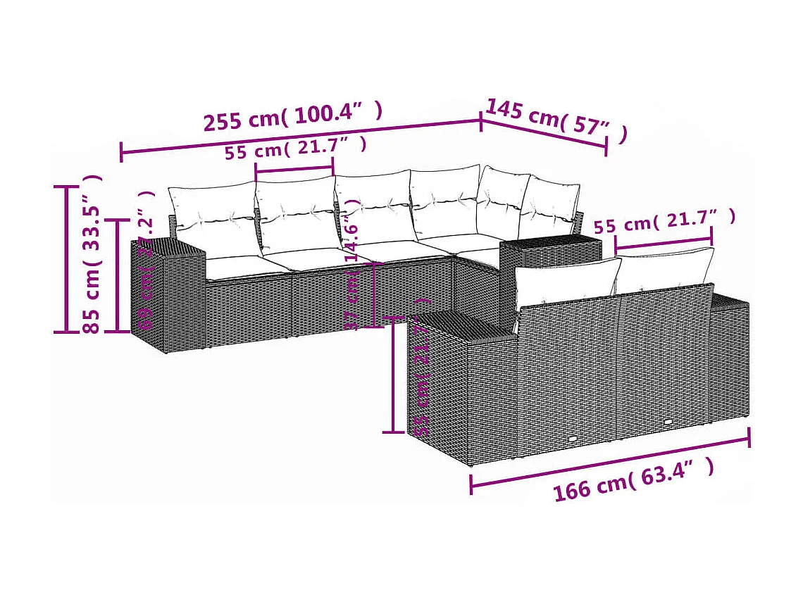 Conjunto de móveis de jardim com almofadas 7 peças resina de vime marrom
