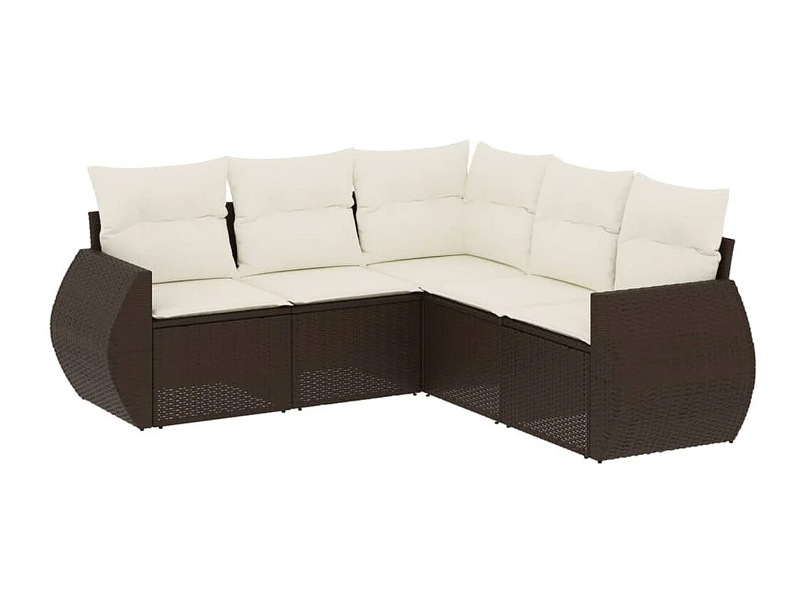 Salon de jardin avec coussins 5 pcs marron résine tressée