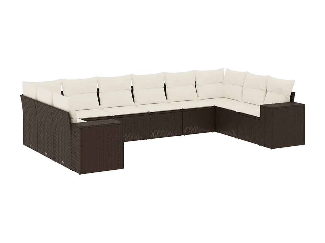 Salon de jardin 10 pcs avec coussins marron résine tressée