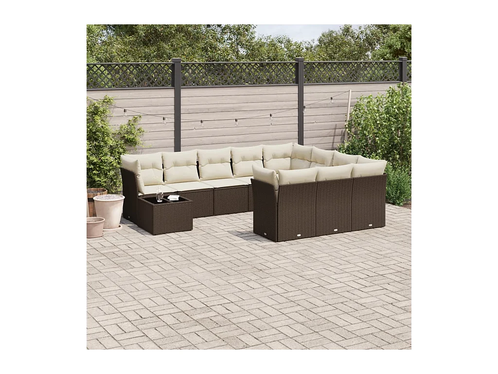Salon de jardin et coussins 11 pcs marron résine tressée