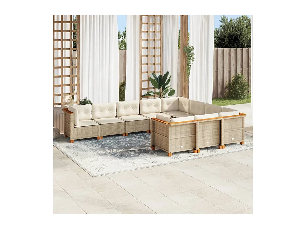 Salon de jardin avec coussins 10 pcs beige résine tressée