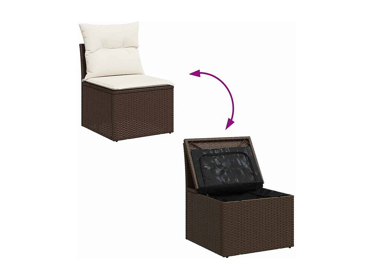 Salon de jardin avec coussins 2pcs marron résine tressée acacia