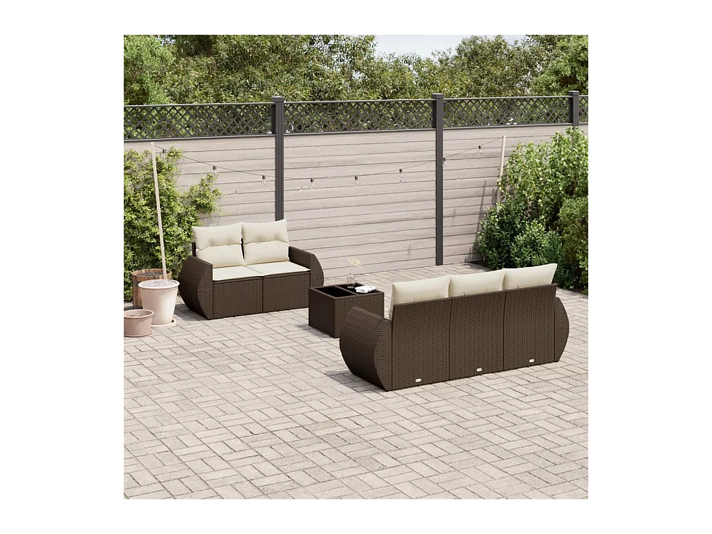 Salon de jardin avec coussins 6 pcs marron résine tressée