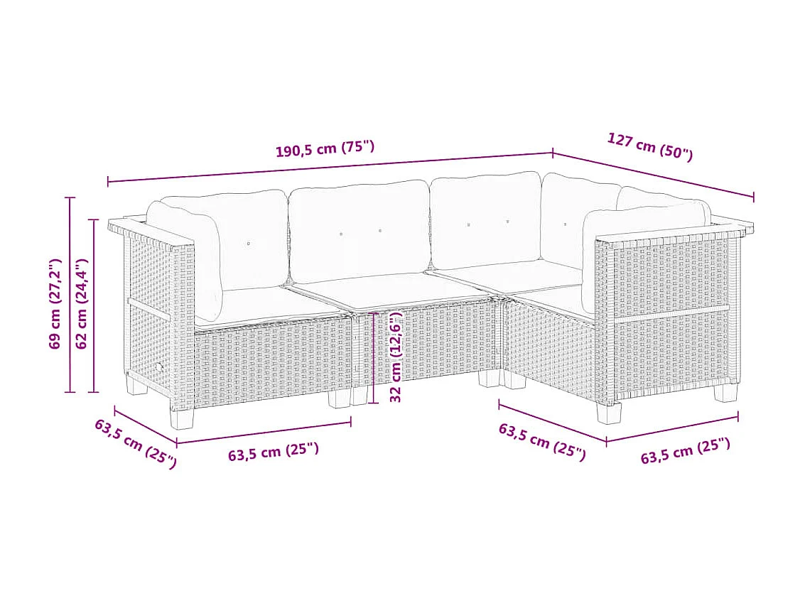 Salon de jardin avec coussins 4 pcs beige résine tressée