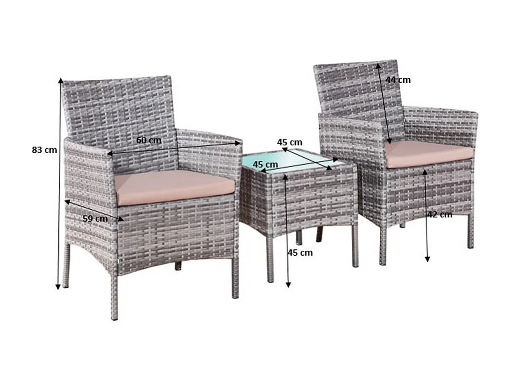 Set di mobili da giardino a 2 posti grigio Monaco