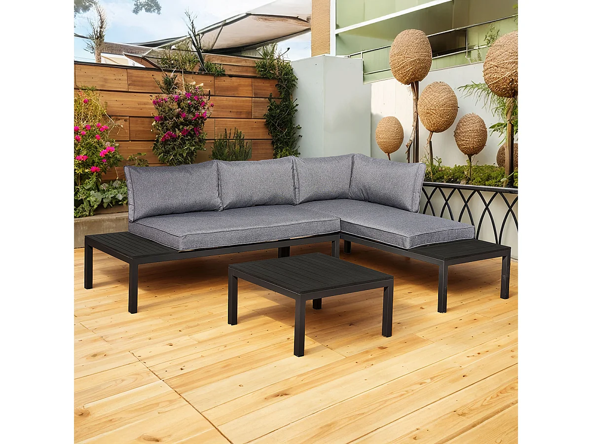Salon de jardin 4 personnes Corfou Gris et Noir