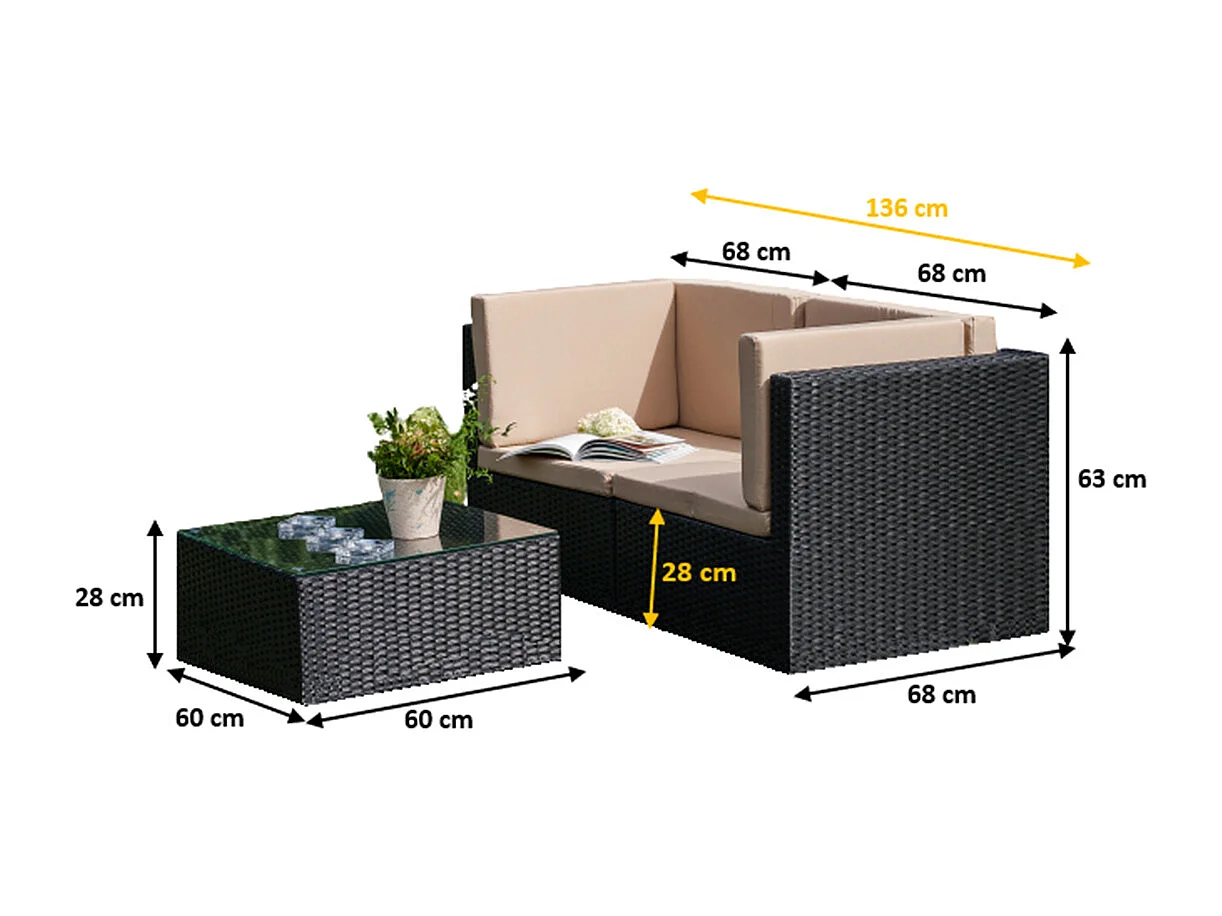 Tuinmeubelset 2 zits Cancun Zwart