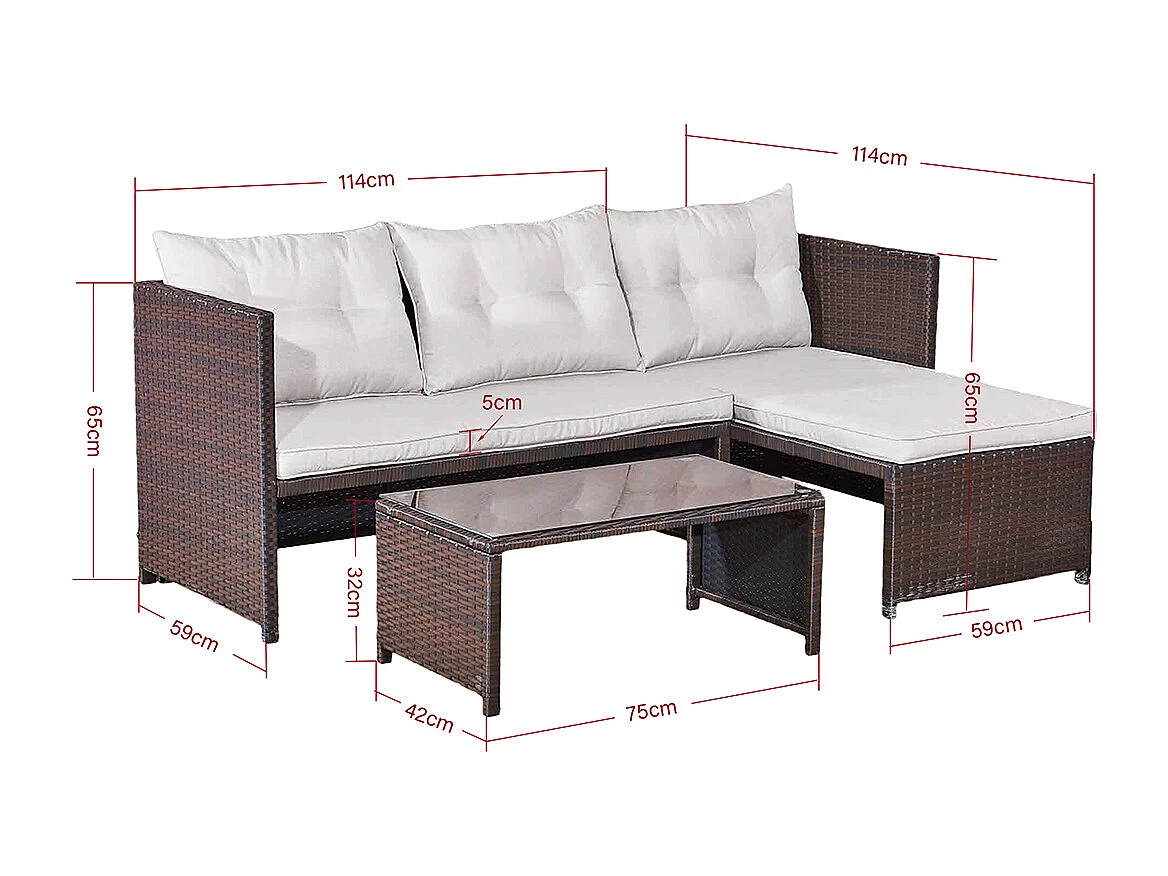 Set di mobili da giardino a 3 posti Malta Brown