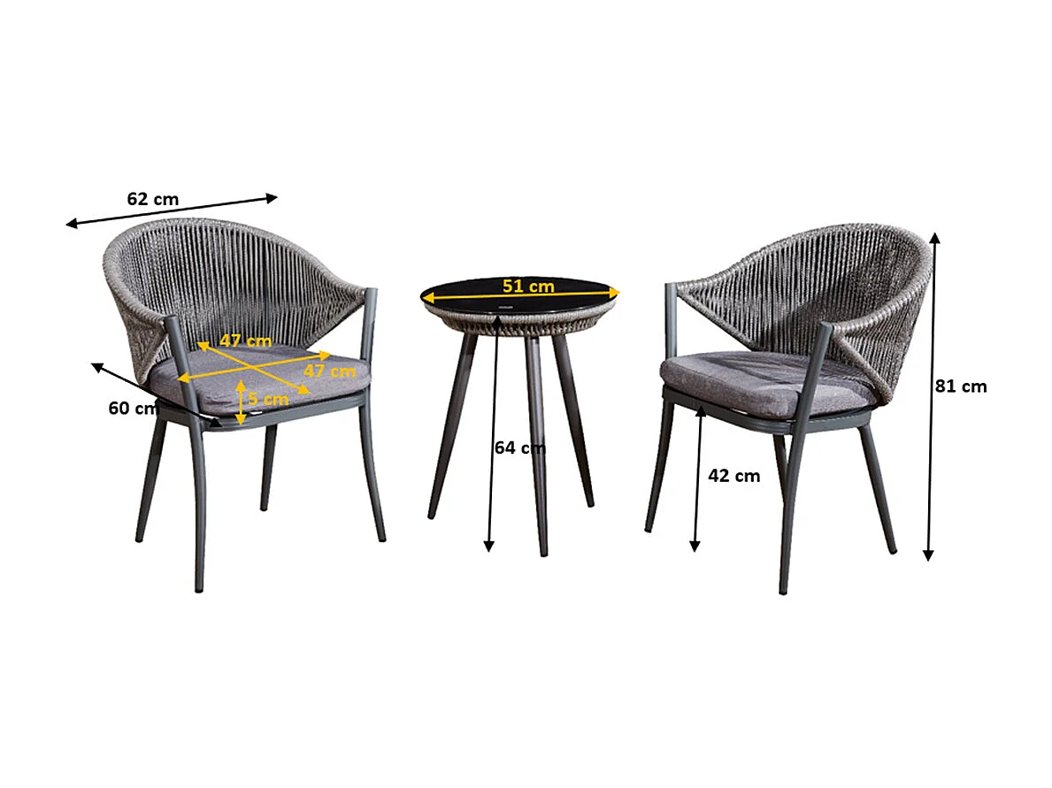 Set di mobili da giardino a 2 posti Palermo Grigio scuro