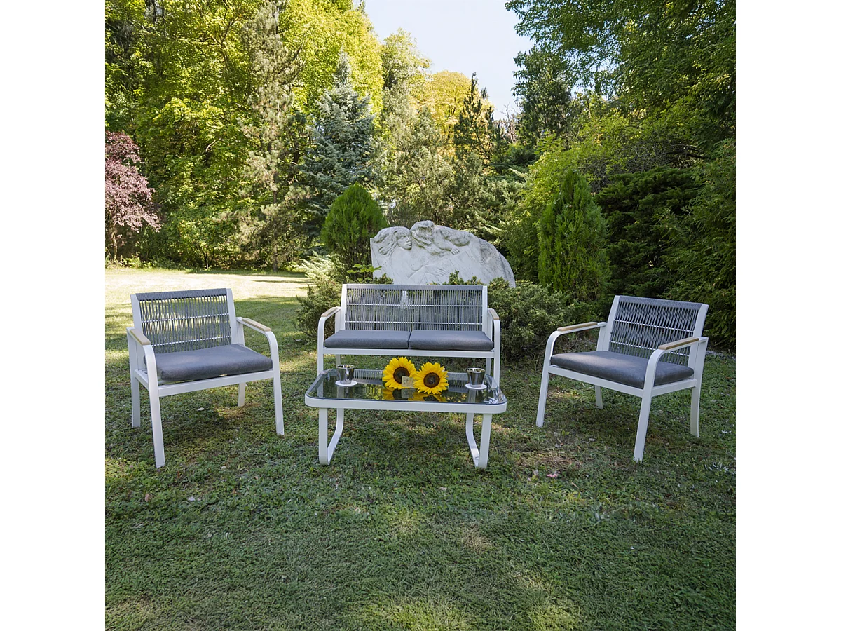 Salon de jardin 4 personnes Ibiza Gris et Blanc
