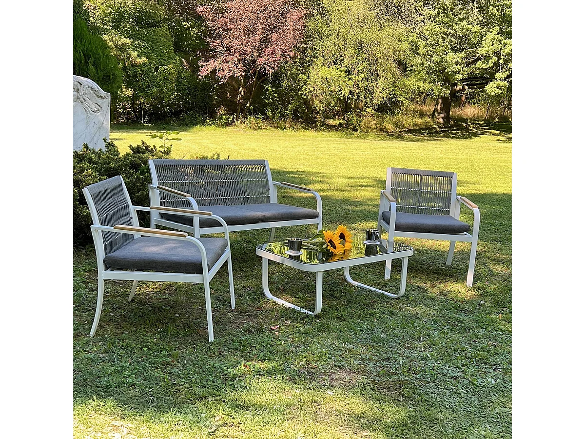 Salon de jardin 4 personnes Ibiza Gris et Blanc