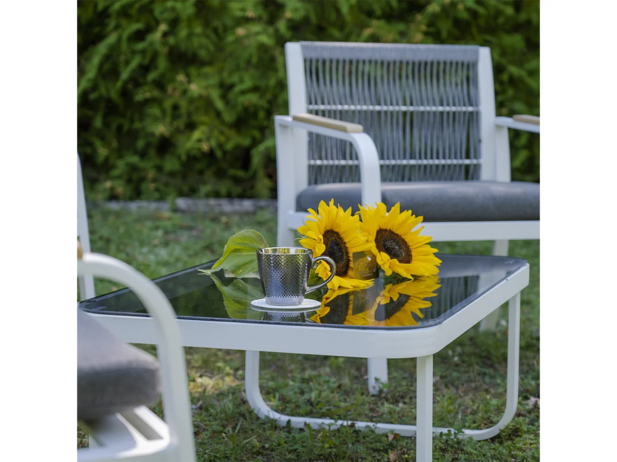 Salon de jardin 4 personnes Ibiza Gris et Blanc