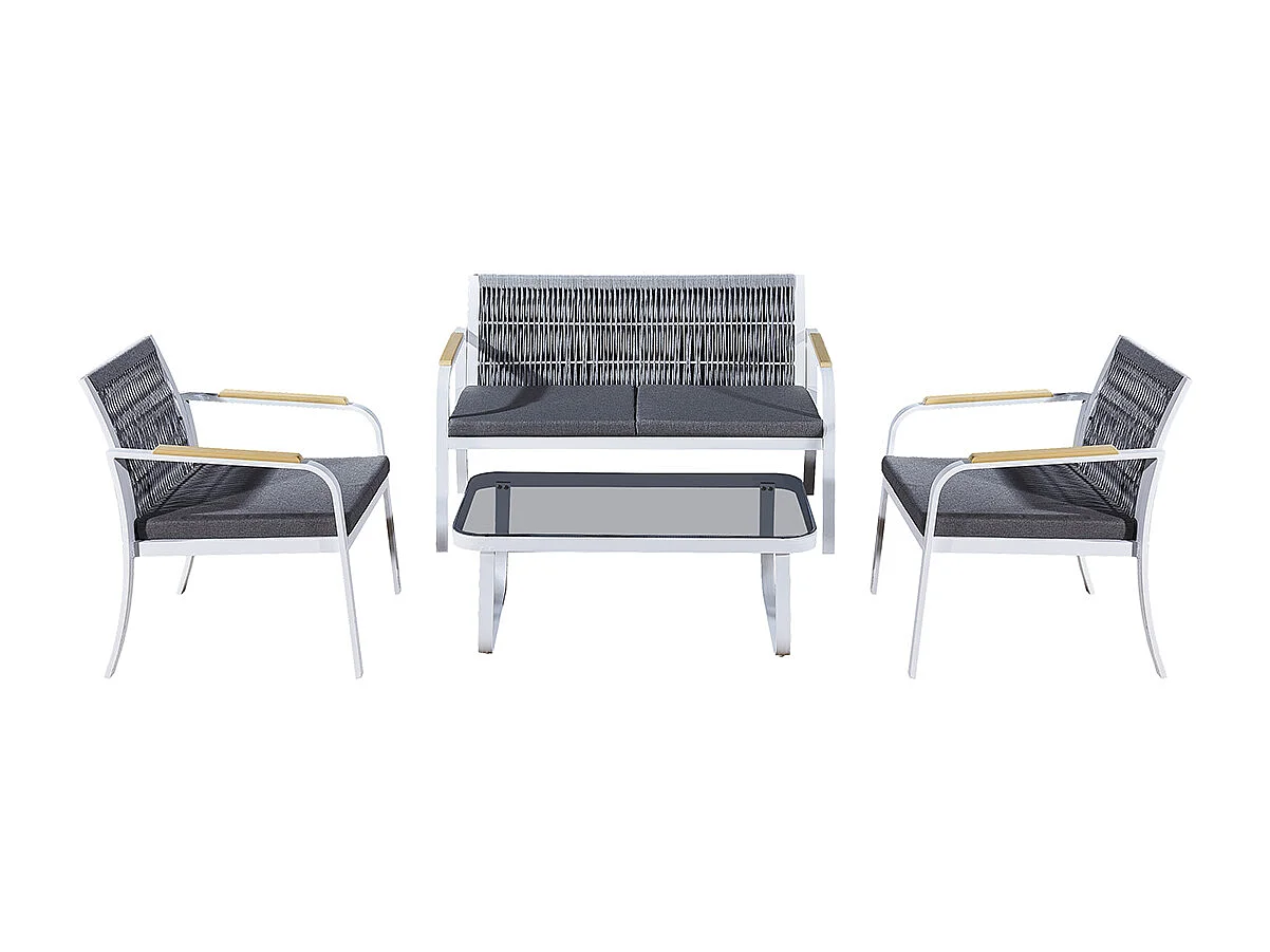 Salon de jardin 4 personnes Ibiza Gris et Blanc