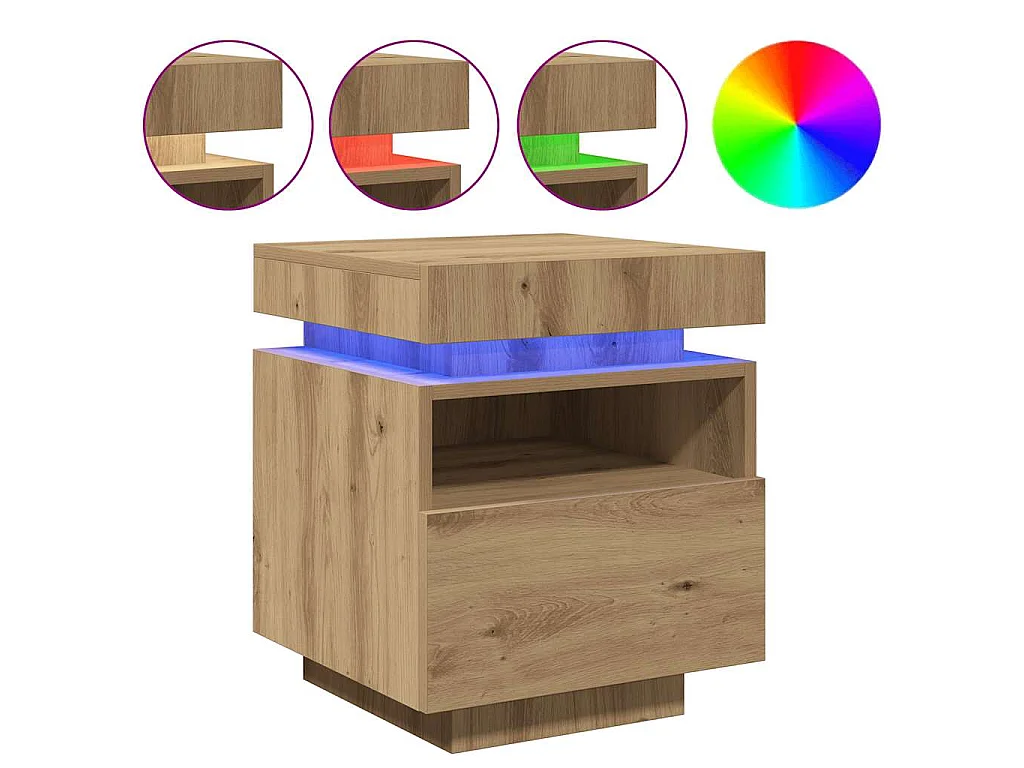Mesa de cabeceira c/ LEDs 40x39x48,5 cm carvalho artisiano