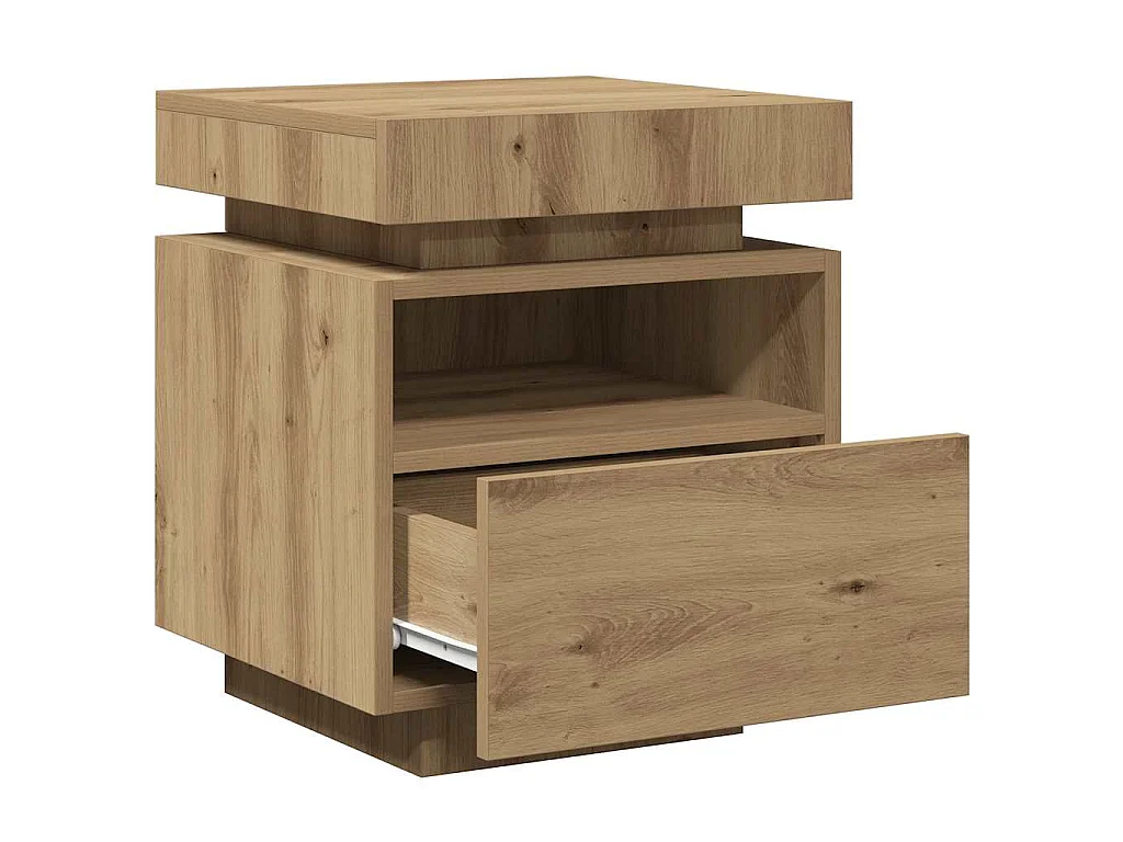 Mesa de cabeceira c/ LEDs 40x39x48,5 cm carvalho artisiano