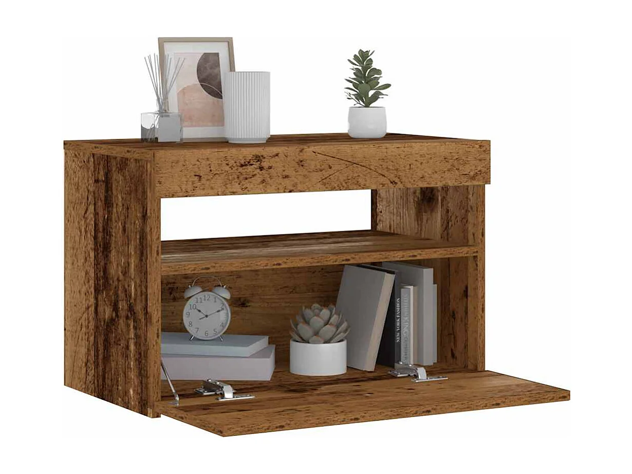 Table de chevet avec lumières LED vieux bois bois d'ingénierie