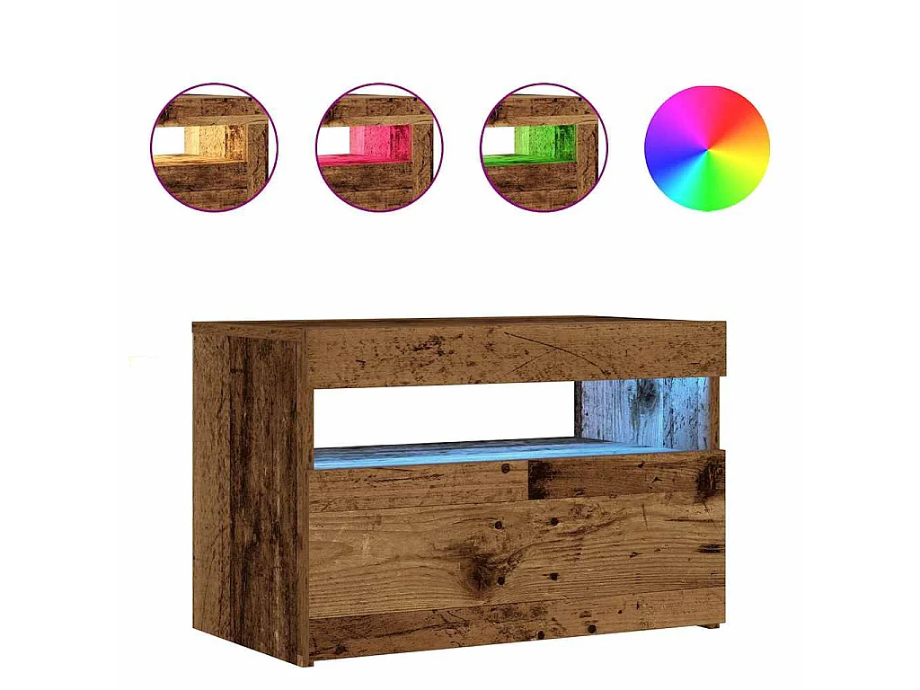 Nachttisch mit LED-Leuchten Altholz-Optik 60x35x40 cm