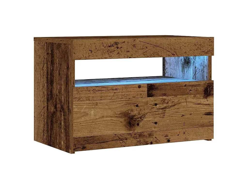 Nachttisch mit LED-Leuchten Altholz-Optik 60x35x40 cm