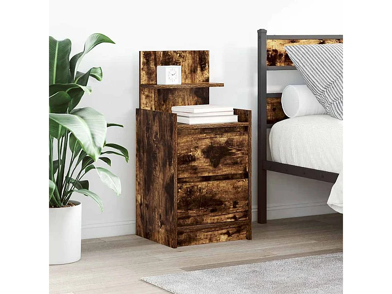Comodino con 2 Cassetti Rovere Fumo 38x34x80 cm