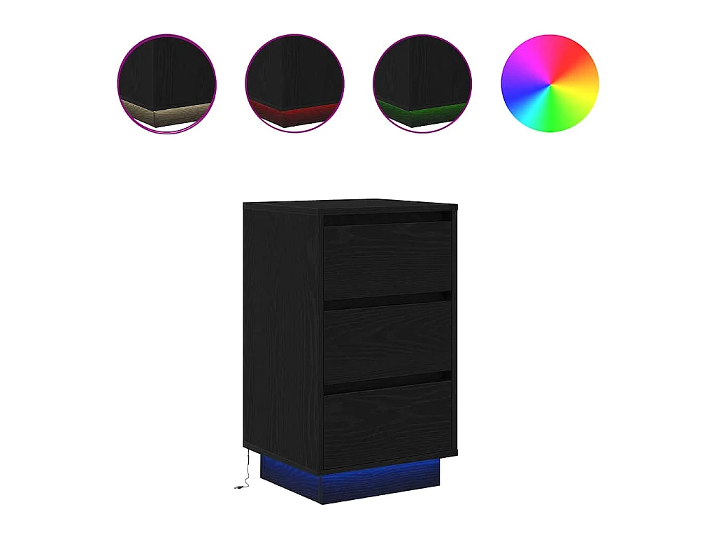Nachttisch mit LED-Leuchten Schwarz 38x34x65 cm