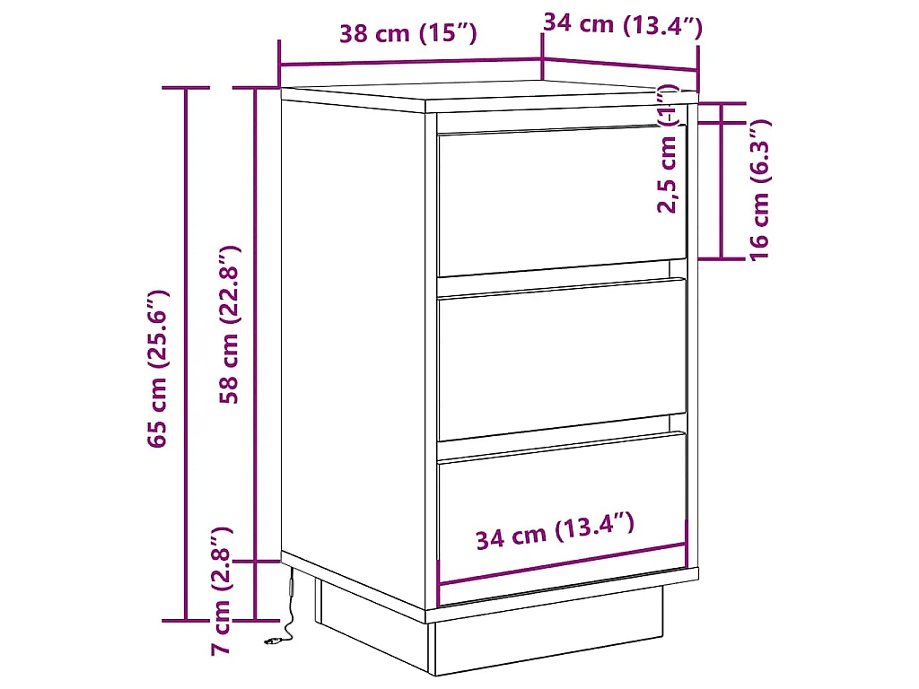 Nachttisch mit LED-Leuchten Schwarz 38x34x65 cm