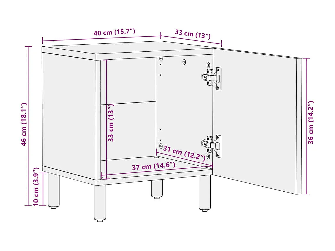 Tables de chevet 2 pcs noir 40x33x46 cm bois de manguier solide