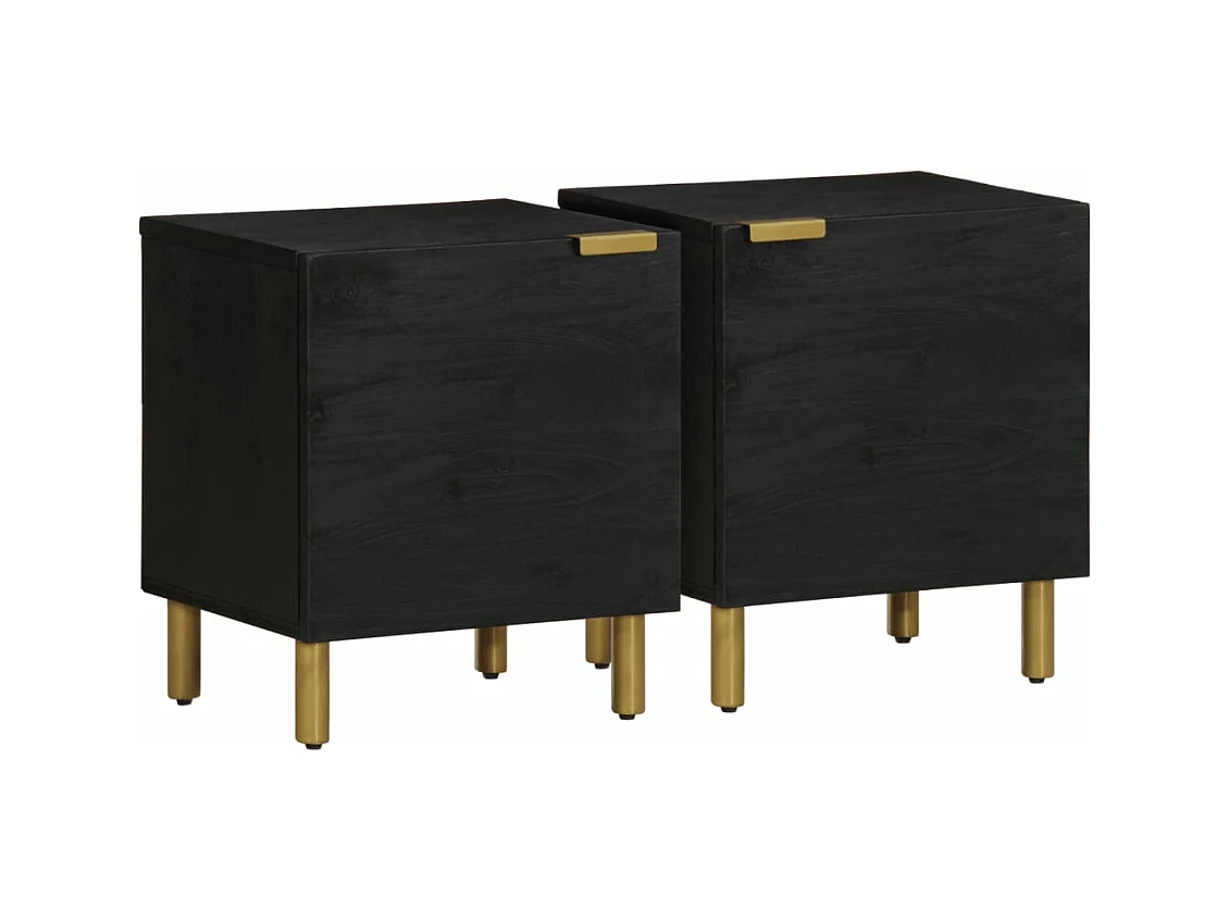 Tables de chevet 2 pcs noir 40x33x46 cm bois de manguier solide