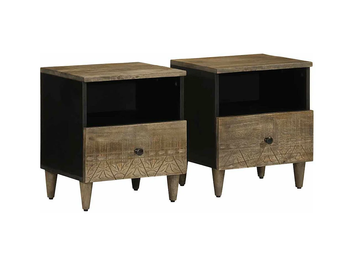 Tables chevet 2 pcs gris clair 40x33x46 cm bois manguier solide