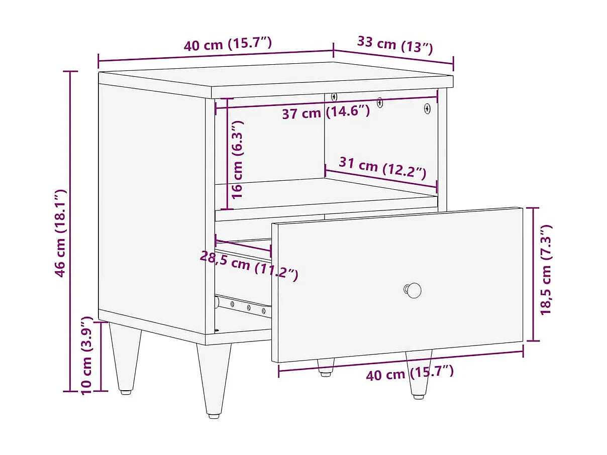 Comodini 2pz Grigio Chiaro 40x33x46 cm in Legno Massello Mango
