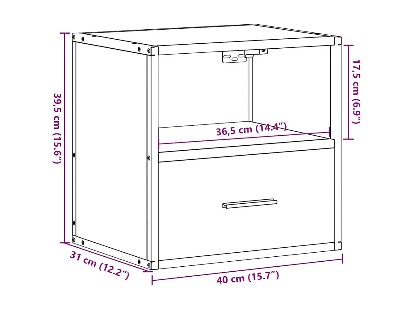 Table de chevet murale chêne marron 40x31x39,5 cm