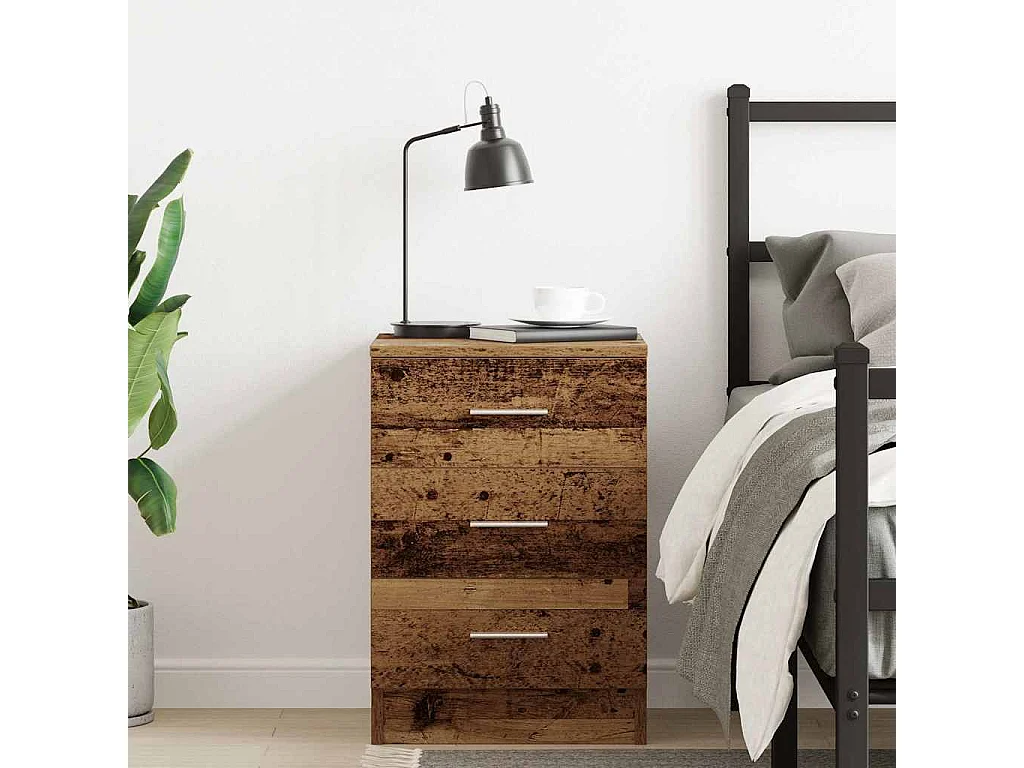 Nachtkastje 38x35x55 cm bewerkt hout oud houtkleurig