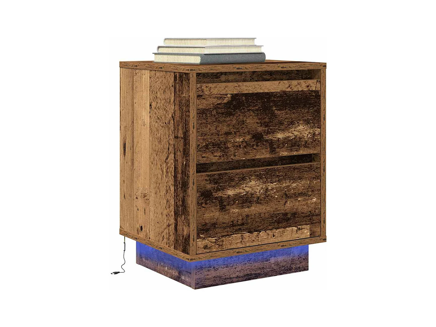 Table de chevet avec lumières LED vieux bois 38x34x50 cm