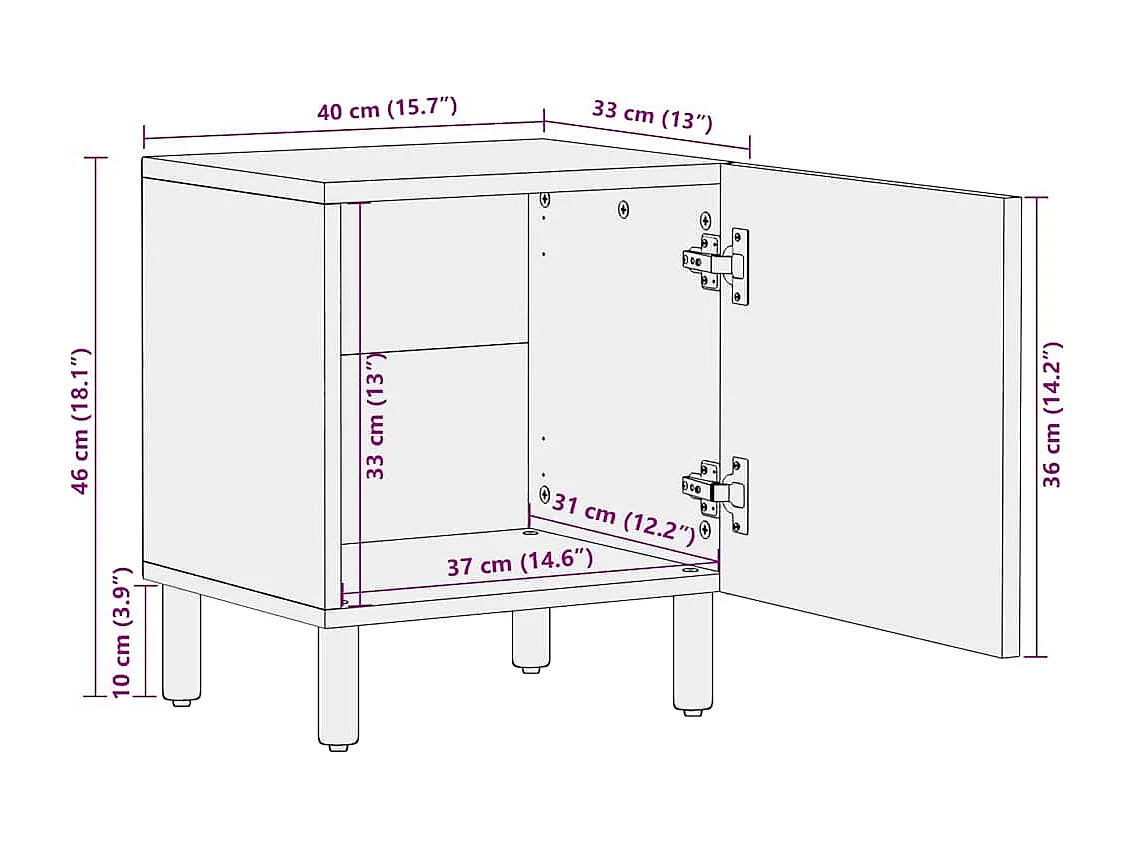 Tables de chevet 2 pcs 40x33x46 cm bois de manguier solide