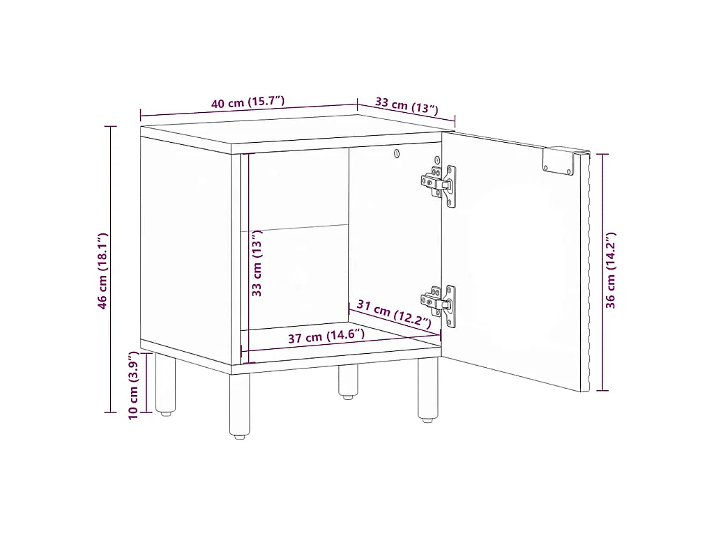 Nachtkastjes 2 st 40x33x46 cm massief mangohout bruin