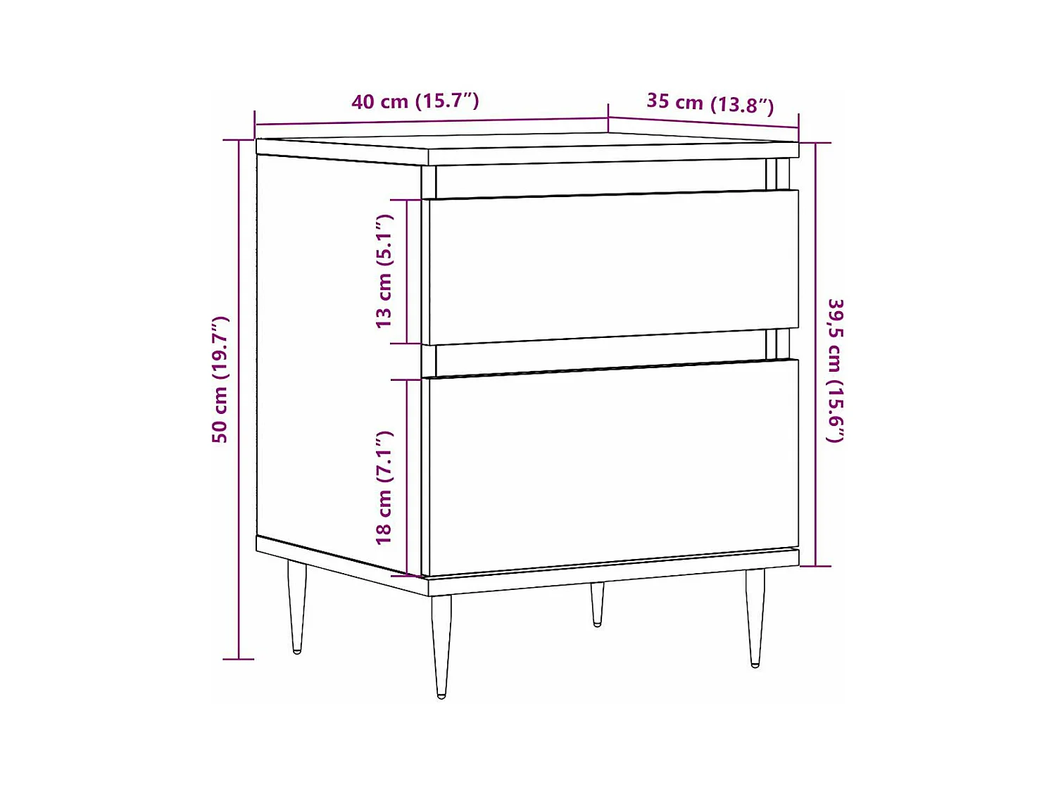 Table de chevet vieux bois 40x35x50 cm bois d’ingénierie