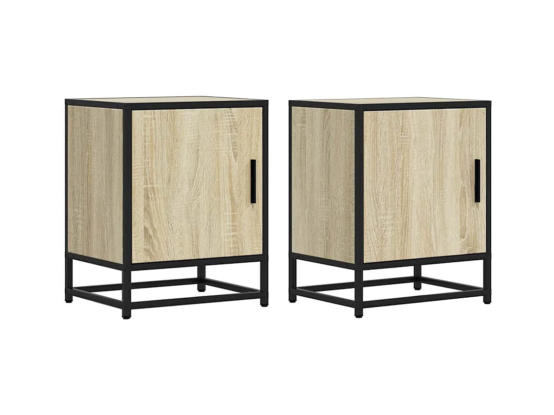 Tables de chevet 2 pcs chêne sonoma bois d'ingénierie et métal