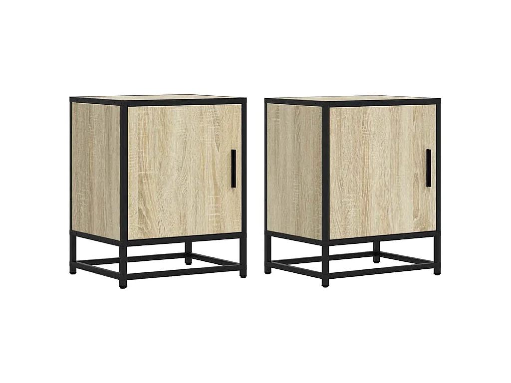 Tables de chevet 2 pcs chêne sonoma bois d'ingénierie et métal