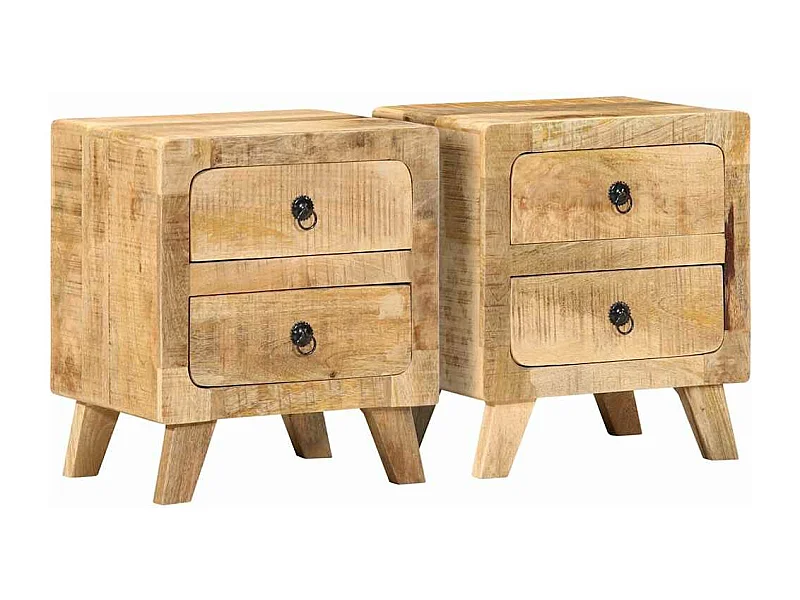 Nachttisch 2 Stk. 40x32x46 cm Raues Massivholz Mango